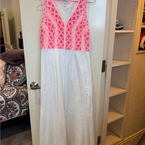 Pink and White Embroidered Sleeveless Maxi Dress